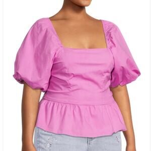 RACHEL PARCELL | Puff-sleeve Peplum Top In Orchid Pink Fitted Romantic | Size 18